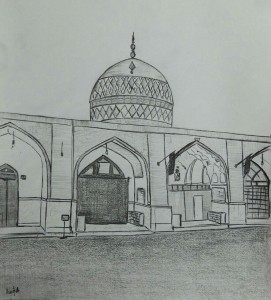 نقاشی سیاه قلم از صحن امامزاده سلطان سیدعلی (ع) - اثر : خانم فاطمه محمدی